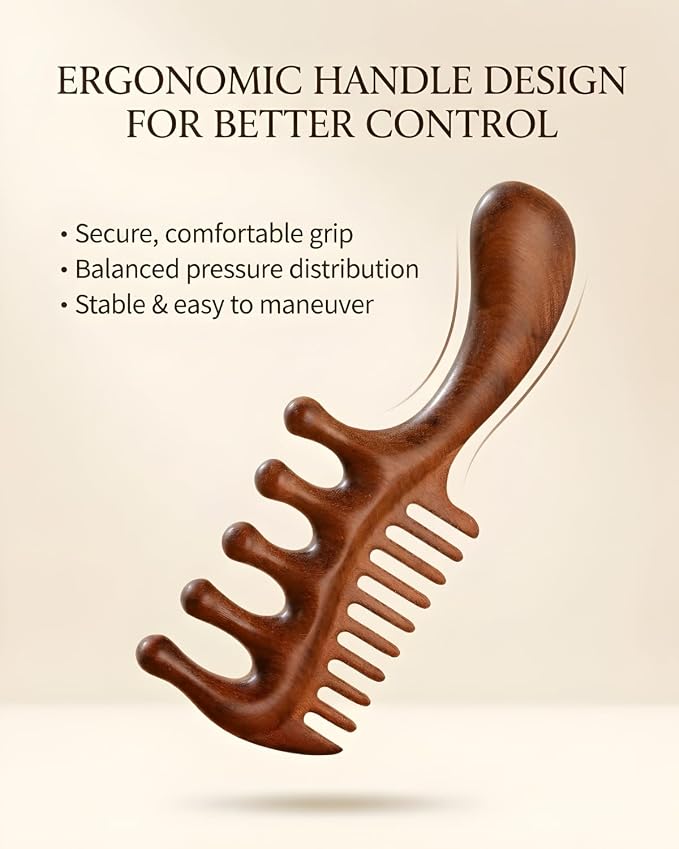 Wooden Scalp Massager Comb – Natural Wood Wide & Fine Tooth - Image 4