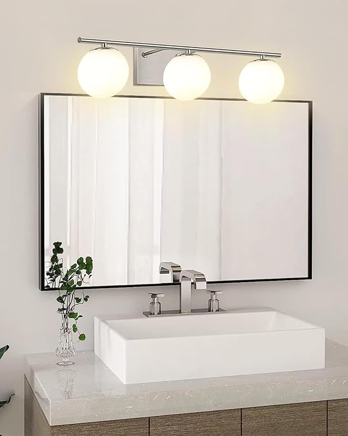New Bathroom Vanity Light Fixtures 3 Lights Brushed Nickel Glass Shade Modern - Image 7