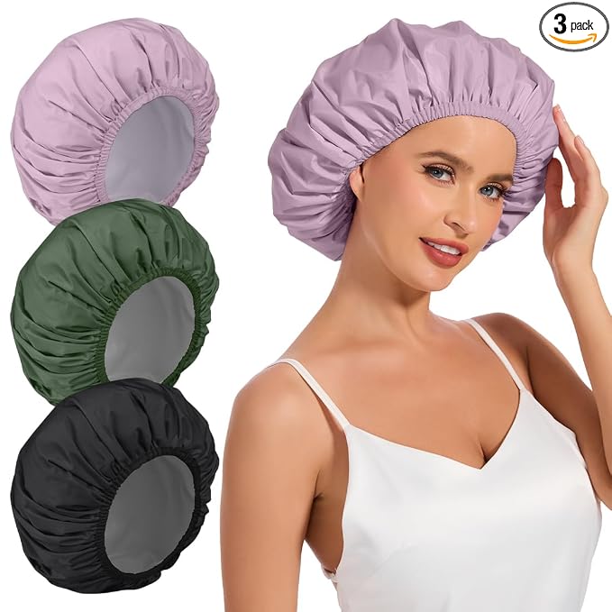 3 Pack Waterproof Reusable Shower Cap by KAFTERI