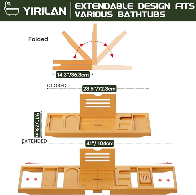Premium Bathtub Tray Caddy, Expandable Bath Tray, Unique House Warming Gifts - Image 2