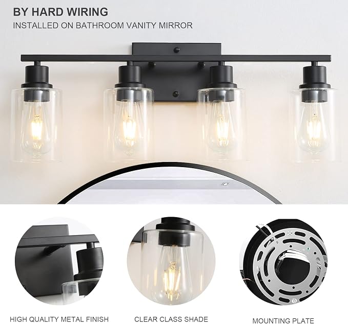 Bathroom Vanity Light Fixtures, 4-Light Matte Black Bathroom Lights, Wall - Image 3