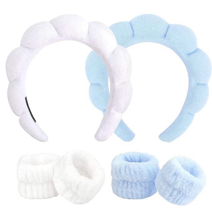 6Pcs Spa Set, Terry Cloth Headbands & Wrist Washbands by ACO-UINT