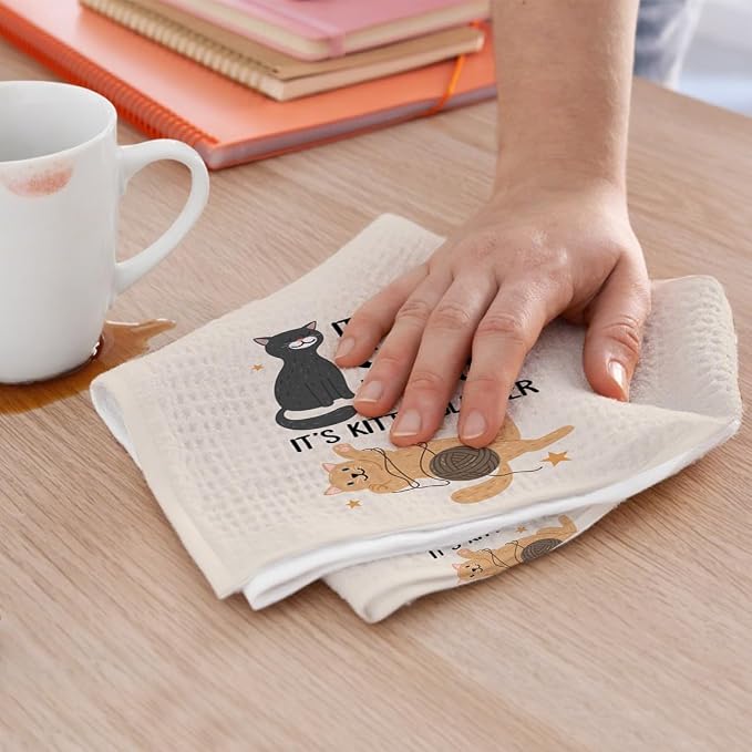 3PCS Cute Cat Kitchen Towels, Cat Themed Gifts Reusable Absorbent Waffle Weave - Image 5