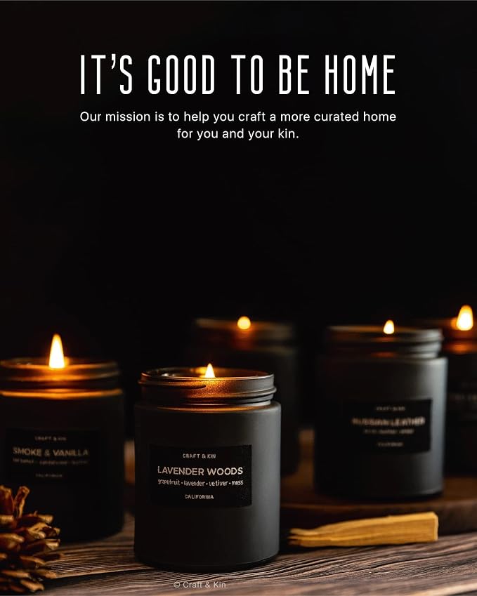 Craft & Kin Premium Vintage Leather Candle | Black Scented Candles - Image 6