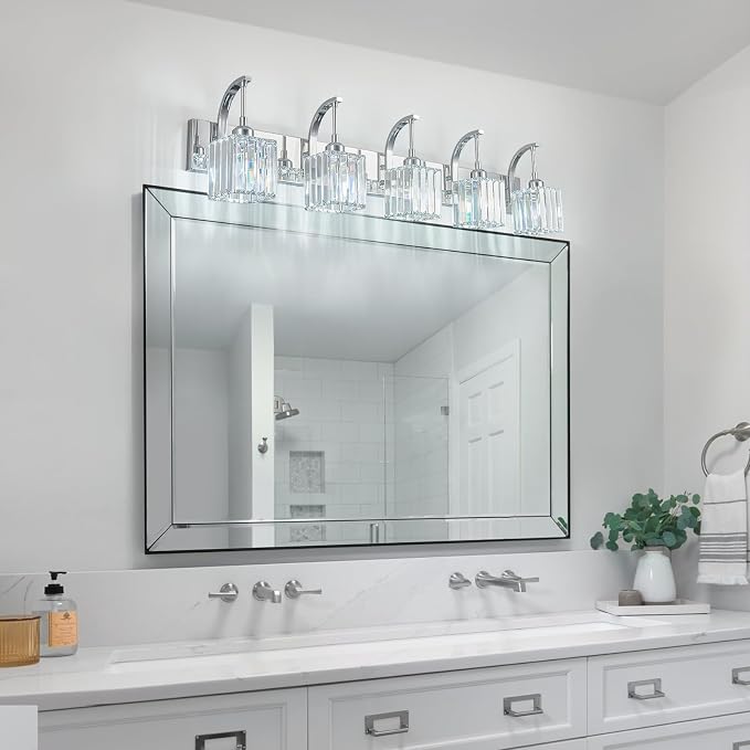 Crystal Vanity Lights 5-Light Chrome Bathroom Vanity Lights Modern Crystal - Image 6