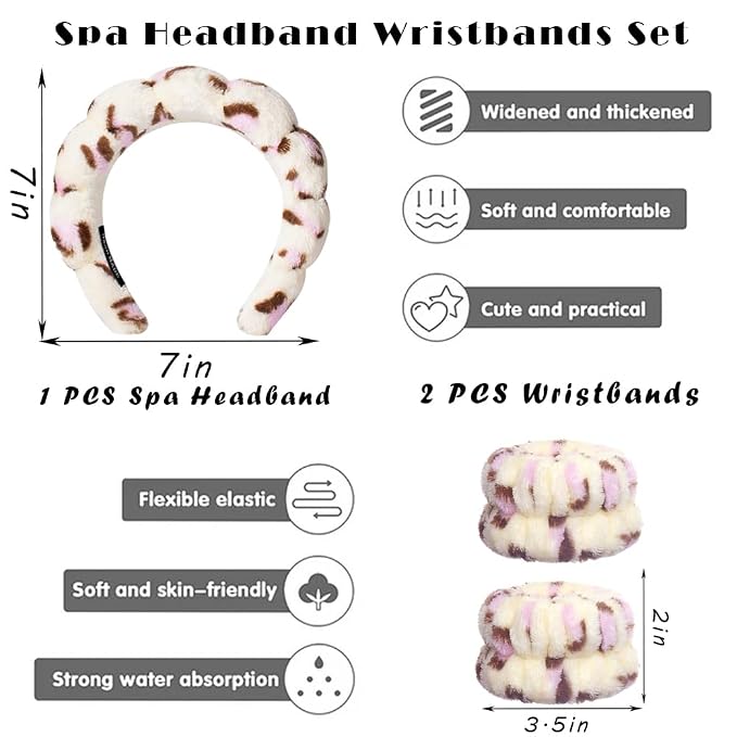 Tetizo Spa Headbands for Washing Face Wristband Set Sponge Makeup Skincare - Image 2