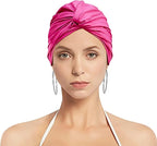 Pleated Fabric Swimming Cap Women Ladies Long Hair Swim Cap Ear Protecting by AYILUOBE