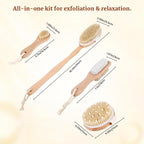 Dry Brush Set-4 Packs Natural Boar Bristle Dry Brushing Body Brush Exfoliating - Image 2