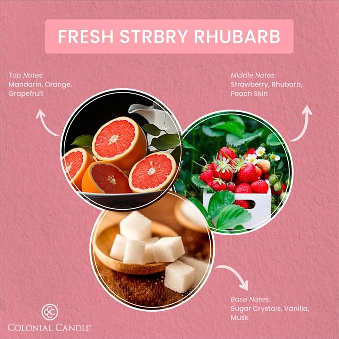 Colonial Candle Fresh Strawberry Rhubarb Scented Jar Candle, 2 Wick, 3.5 oz - Image 2