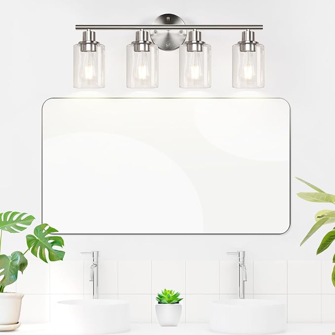 4-Light Bathroom Light Fixtures, Brushed Nickel Modern Vanity Lights Over Mirror - Image 5