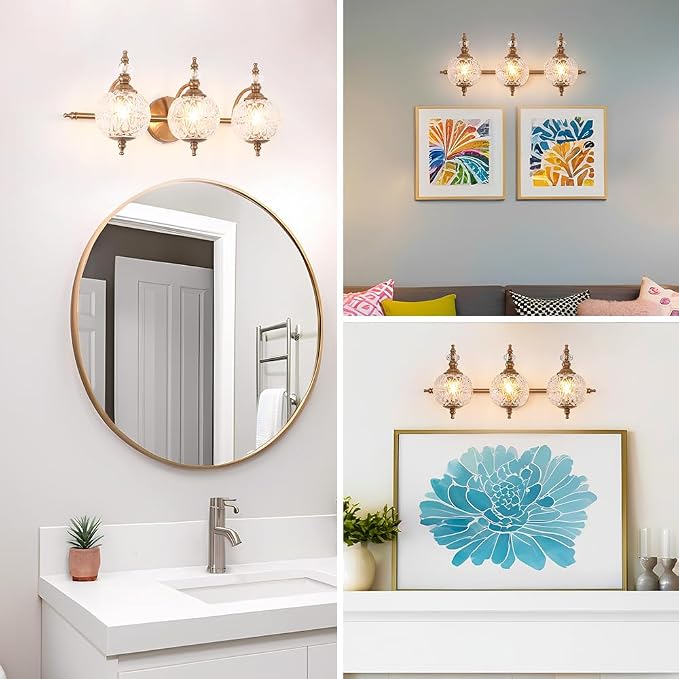 Brushed Antique Brass Bathroom Vanity Light Fixture Vintage Style - Image 3