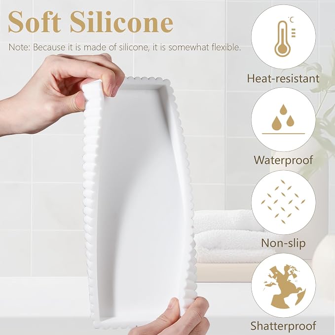 Silicone Bathroom Tray Small Vanity Organizer Rectangle Sink Caddy Sponge - Image 3
