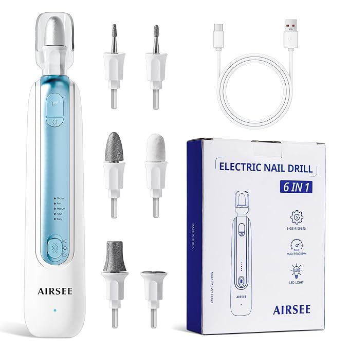 AIRSEE Professional Manicure Pedicure Kit, Cordless 6 in 1 Electric Nail File by AIRSEE