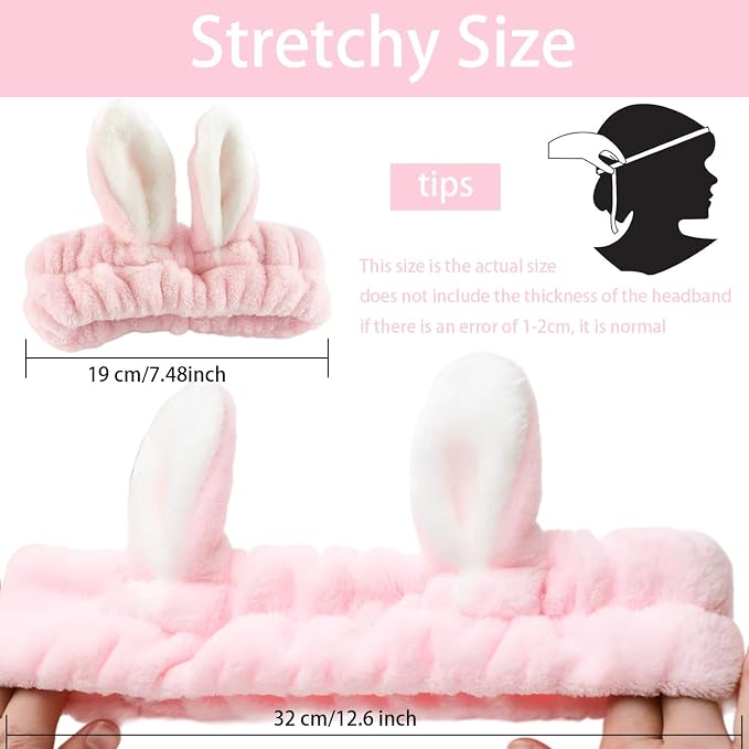 musejoy 2 Pcs Headband Bunny Ears Headband Cute Spa Headbands - Image 6