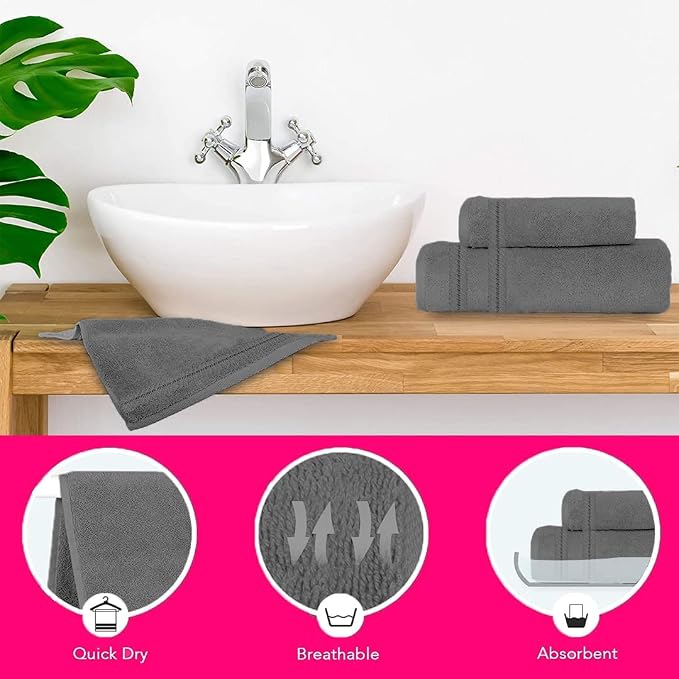 CASA COPENHAGEN Bella 6 Pieces Towel Set- Pinstripe Grey, 600 GSM 2 Bath Towel - Image 9