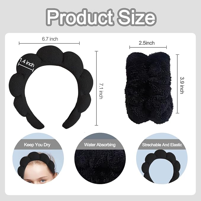 Beleki Spa Headband for Washing Face, Sponge Makeup Skincare Headband & - Image 2