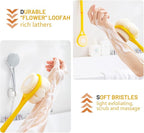 Shower Body Brush, Soft Bristles and Beautiful Pumpkin Loofah 14” Long Handle - Image 3