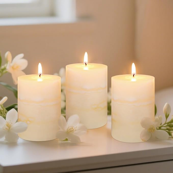 3x4 Inches Jasmine Scented Pillar Candles Ivory White Hand-Poured Candle Long - Image 8