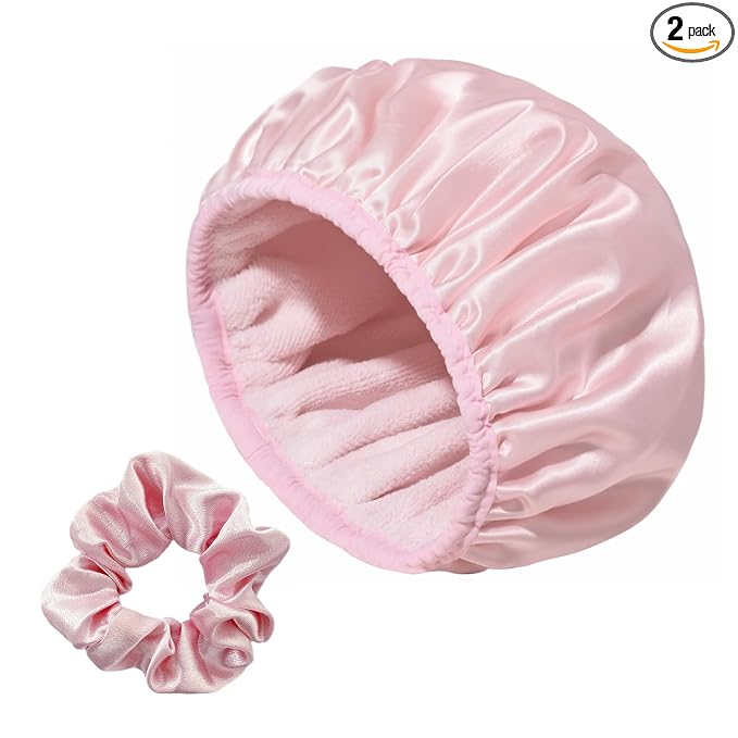 Three-Layer Terry Cloth Lined Satin Shower Cap, by Yonchic