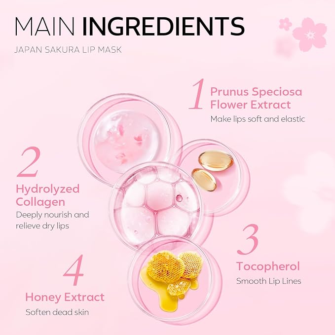 AKARY Sakura 10 Pieces Hydrating Lip Mask, Lip Sleep Mask Collagen Crystal Lip - Image 5