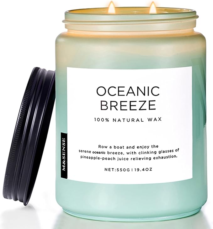 M&SENSE Candle Oceanic Breeze Scented, 19.4oz 110 Hour Long Lasting 2 Wick by MSENSE