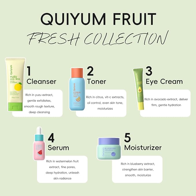 QUIYUM Fruit Skincare for Teens, 5 Daily Routine Beauty Skin Care Sets - Image 2