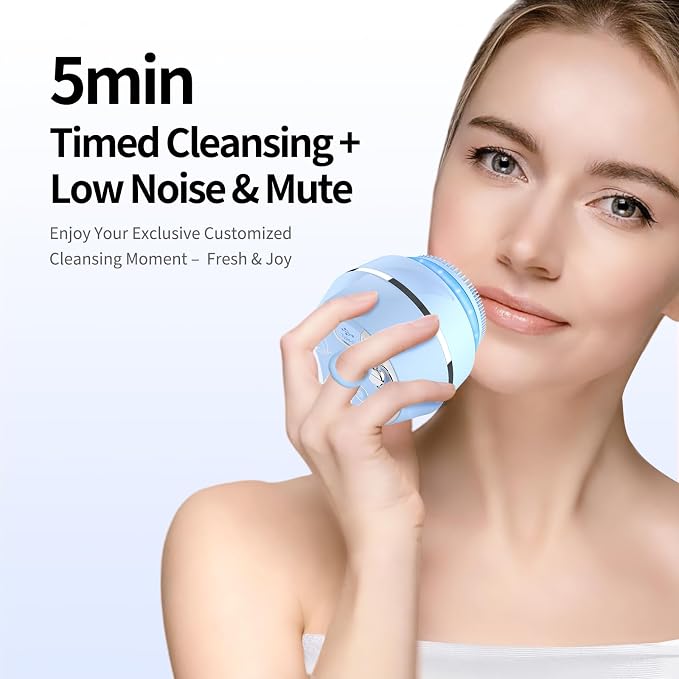 Face Scrubber, Waterproof Silicone Facial Cleansing Brush 6 Modes, 3 Light - Image 5