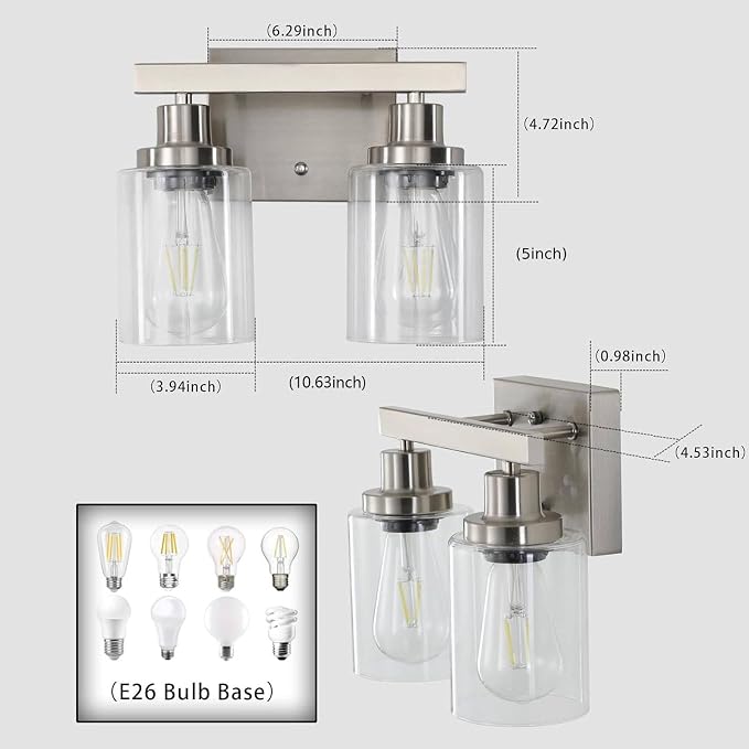 Bathroom Vanity Light, 2-Light Nickel Modern Matte Wall Sconce Lighting - Image 3