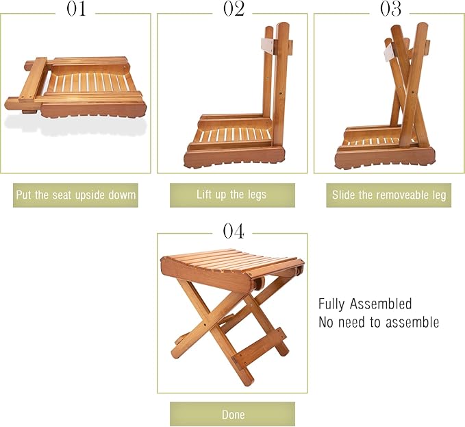 Folding Bamboo Stool for Shower, Leg Shaving and Foot Rest, Natural Bamboo - Image 6