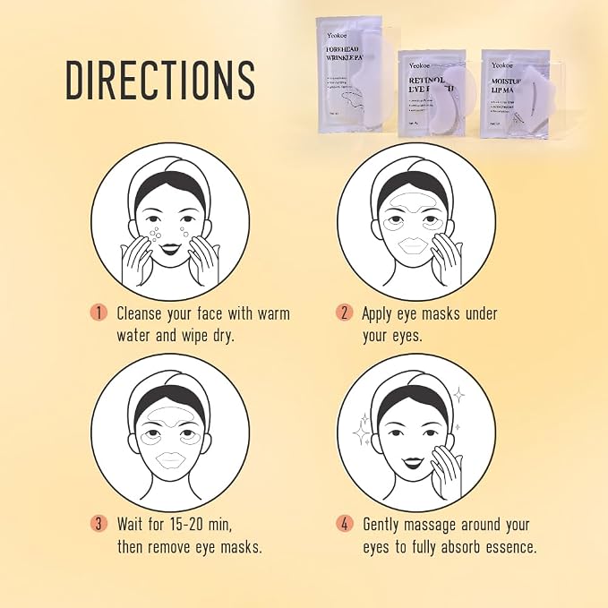 Yeokoe Forehead Wrinkle Patches, Under Eye Patches and Lip Mask 30 PCS. Face - Image 7