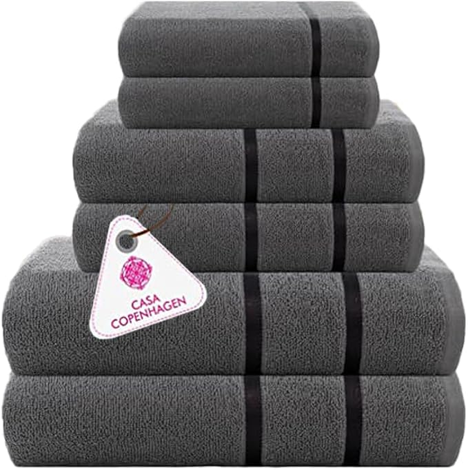 CASA COPENHAGEN Eternal 6 Pieces Towel Set- Pine Grey, 500 GSM 2 Bath Towel 2 by CASACOPENHAGEN
