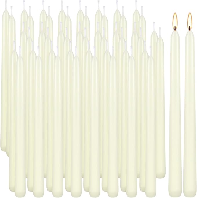 WPONSZU 50 Pack Ivory Taper Candles, 7-8 Hours Burn Time, Smokeless and Dripless - Image 2