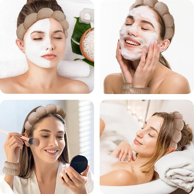 Spa Headbands for Washing Face Wristband Set Sponge Makeup Skincare Headband - Image 3