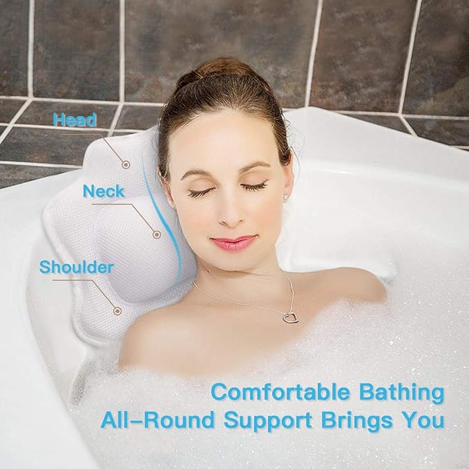 Beautybaby Bathtub Spa Pillow, Non-Slip 4 Strong Suction Cups, Bath Pillows - Image 2
