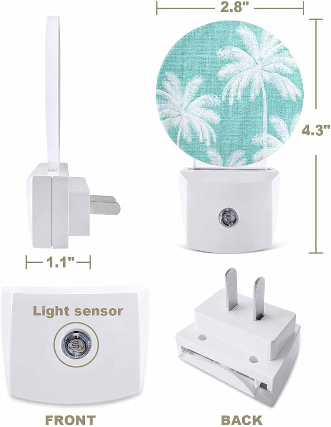 Night Lights Auto Sensor Tropical Palm Trees Night Light Teal Linen Coastal - Image 2