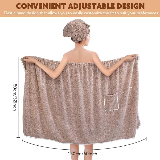 SUNLAND Microfiber Women Bath Towel Wrap and Hair Drying Towel Set, Adjustable - Image 2