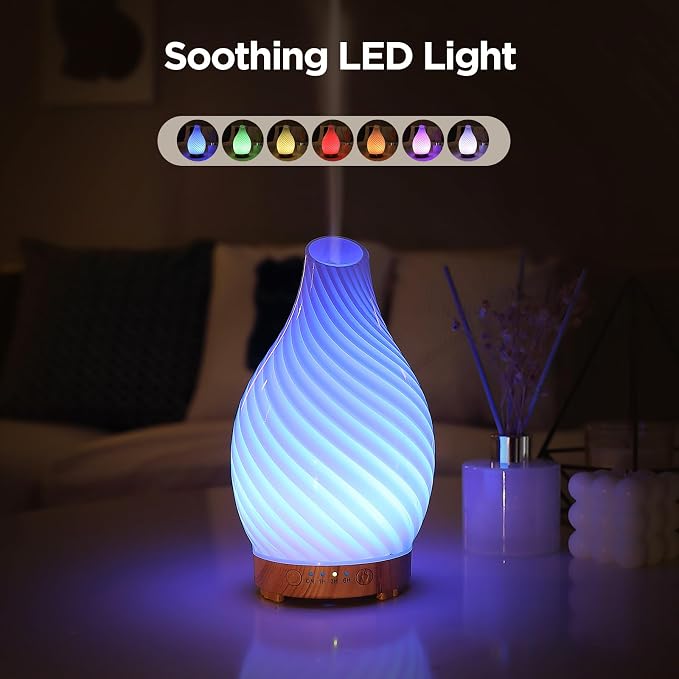 INRORANS Art Glass Essential Oil Diffuser - 160ml Ultrasonic Cool Mist Scent - Image 2
