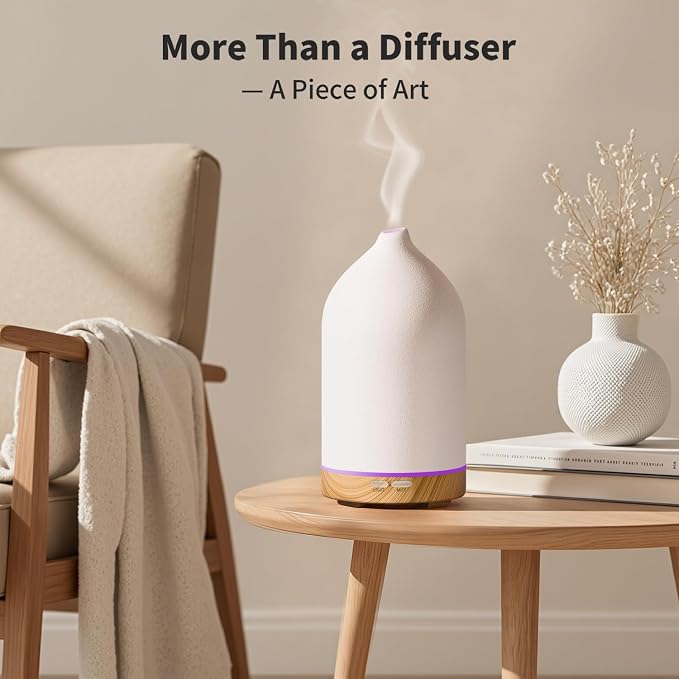 URPOWER 120ML Ceramic Essential Oil Diffuser, Ultrasonic Aromatherapy Diffuser - Image 5