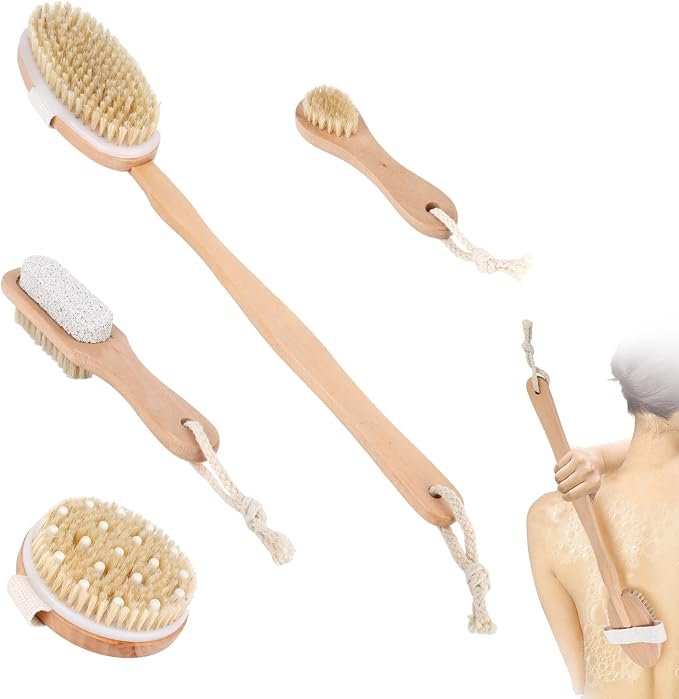 Dry Brush Set-4 Packs Natural Boar Bristle Dry Brushing Body Brush Exfoliating by Unknown
