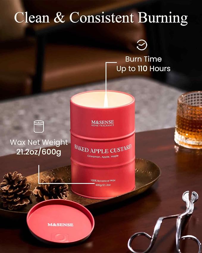 M&SENSE Baked Apple Scented Candles Large, Natural Soy Candles 21.2oz 120 Hour - Image 4