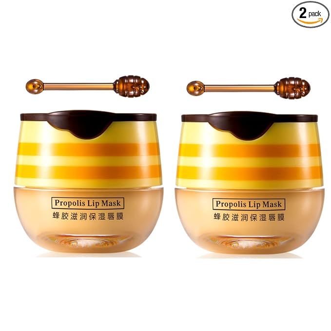 2 PCS Bee Lip Balm Honey Pot, Honey Propolis Lip Mask Moisturizing Moisture by WFWJ