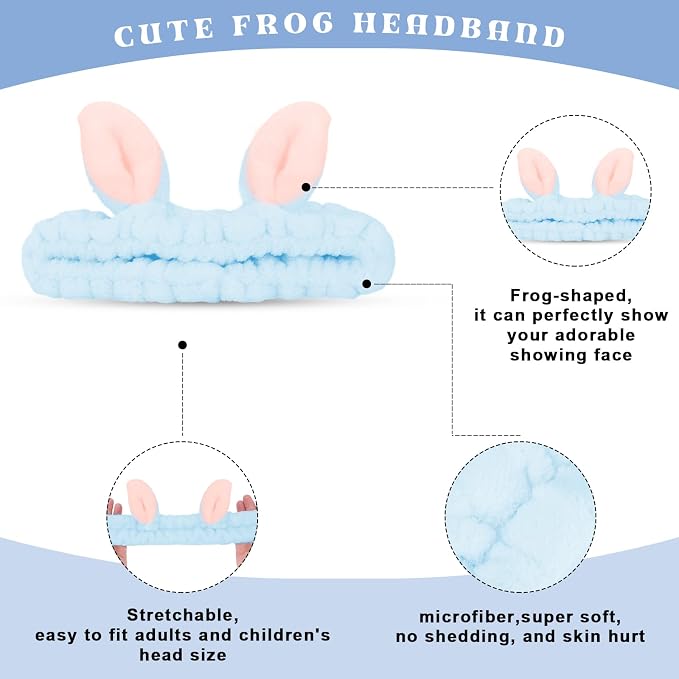Cute Blue Rabbit Ears Headband Frog Eye Elastic to Wash Face - Image 3