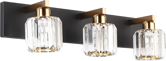 Aipsun Crystal Vanity Light Black Bathroom Vanity Lighting Fixtures 3 Lights by Aipsun