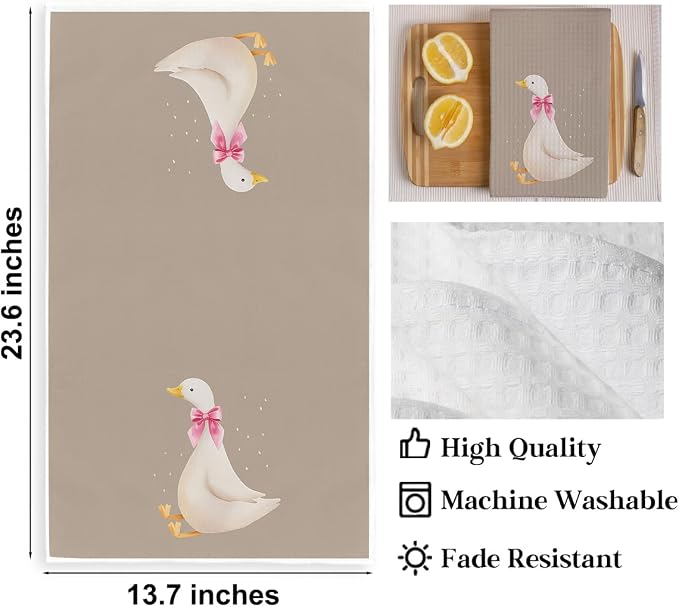 2PCS Cute Goose Gifts Kitchen Towels, Goose Decorative Waffle Weave Dish Tea - Image 2