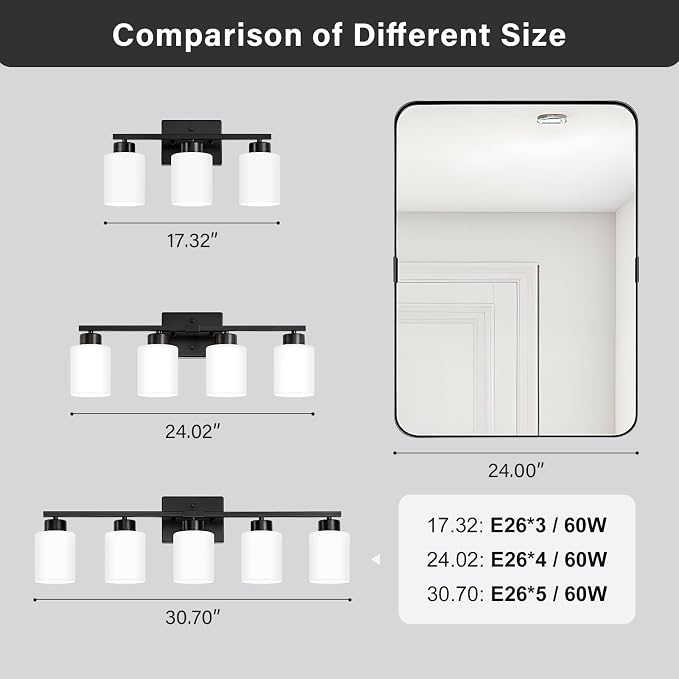FonmYim Black Bathroom Light Fixtures, 5-Light Modern Vanity Light Over Mirror - Image 6