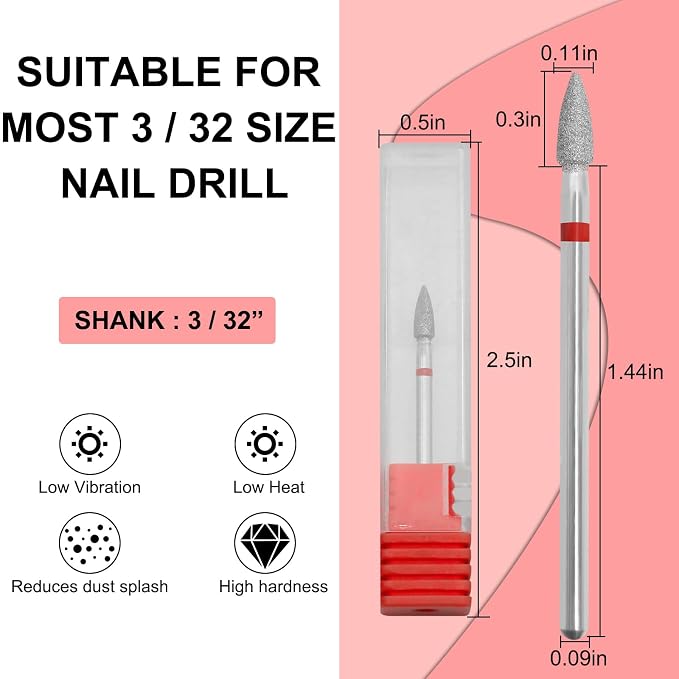 Nail Drill Bits, 3/32 Inch Diamond Acrylic Nail Drill Bits - Image 2