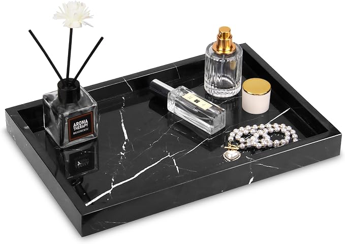 Marble Bathroom Vanity Tray, Natural Luxury Vanity Home Kitchen Bathroom Table by HESHIBI