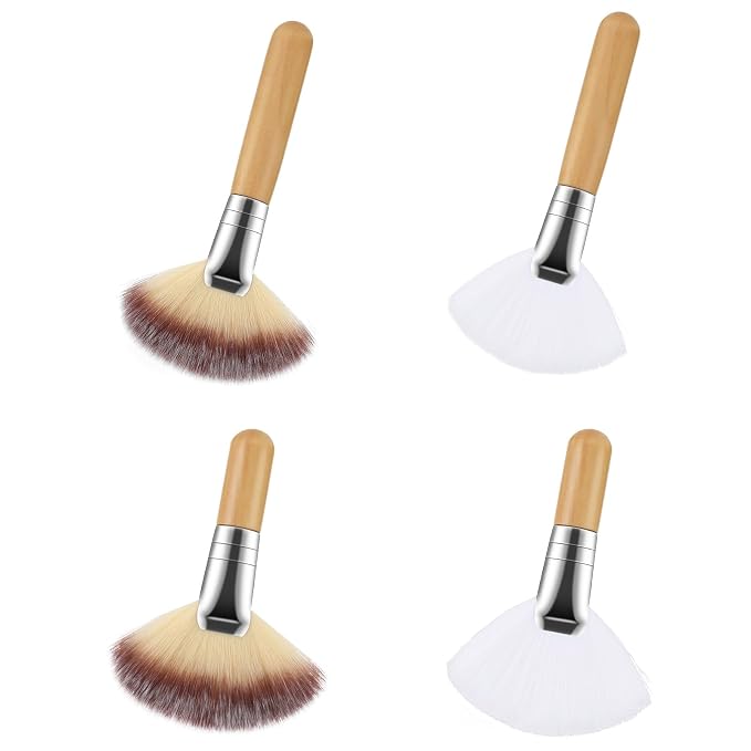 4Pcs Fluffy Facial Brushes Esthetician Fan Brushes Esthetician Short Handle Fan by Lusofie
