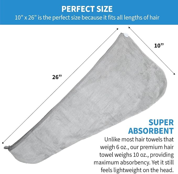 ForPro Professional Collection Premium Microfiber Hair Towel Wrap, Cool Grey + - Image 5