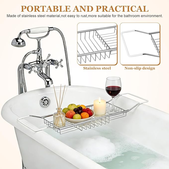 Cabilock Stainless Steel Expandable Bathtub Tray, Chrome Polished Telescopic - Image 9